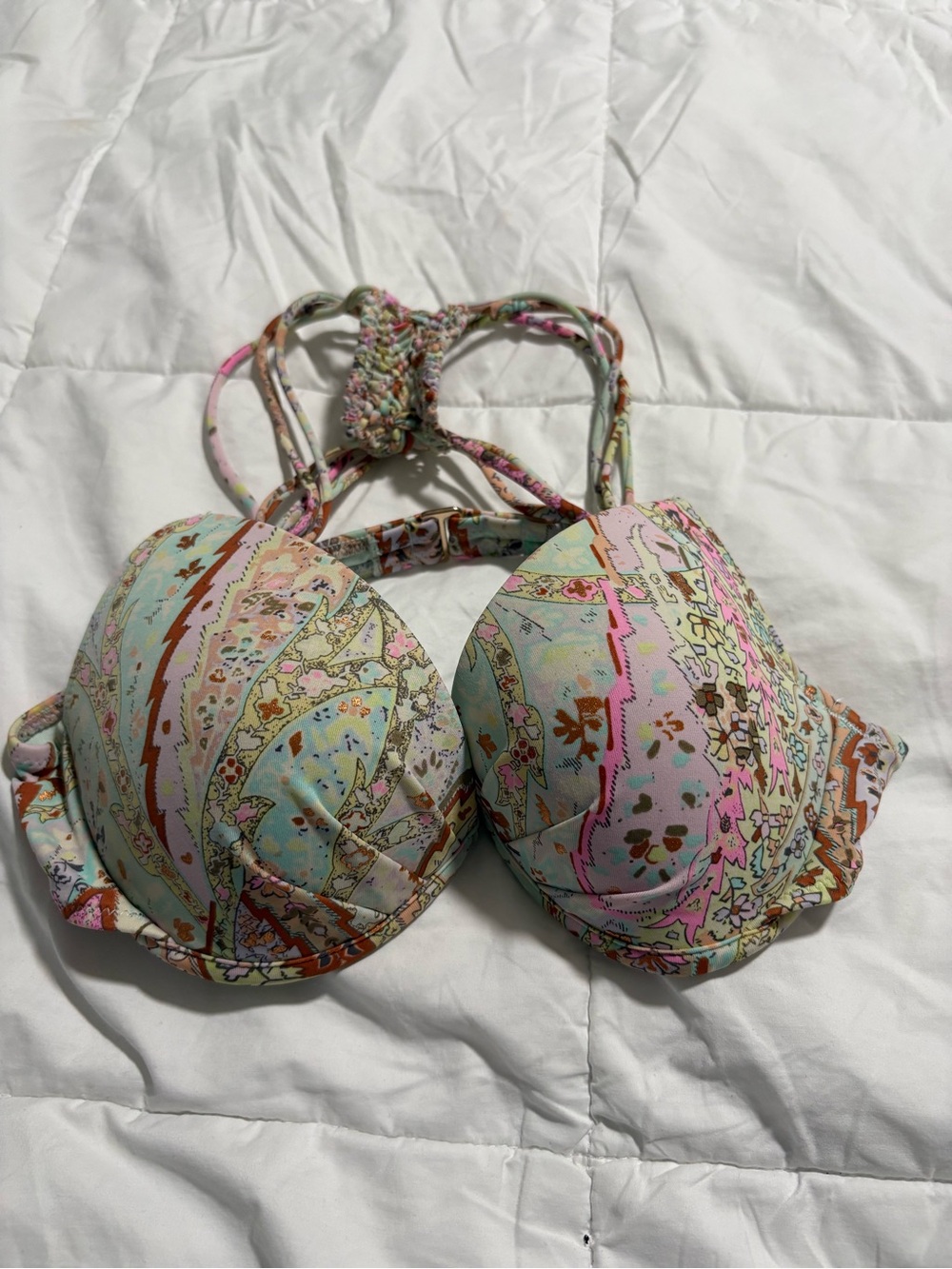 Victoria's Secret Pastel Paisley Halter Push-Up Bra - Pink & Mint